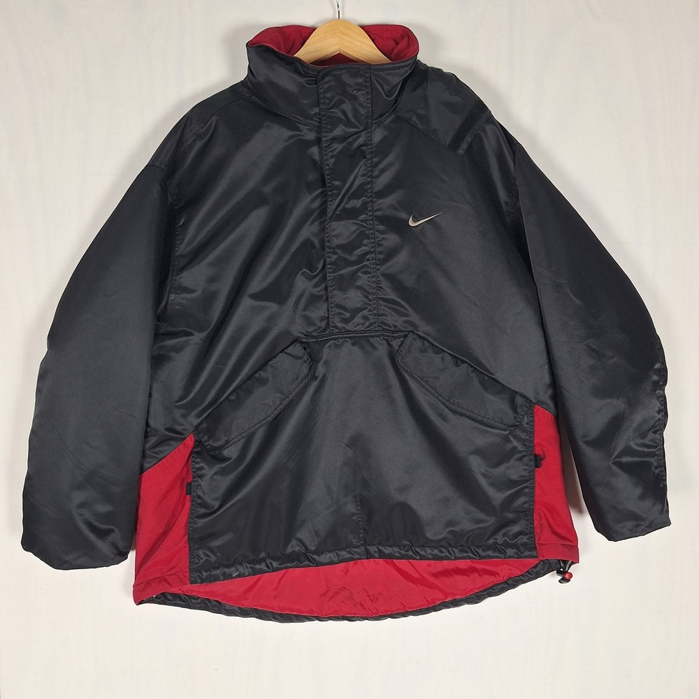 Nike Vintage 90s Anorak Jacket Fleece Lined Pullover Black Red XL